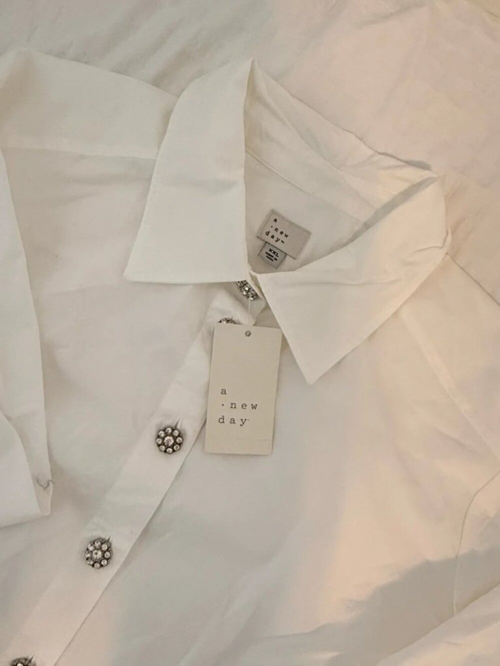 A New Day White Blouse Rhinestone Jewel Button Shirt Women's XXL Work Top NWT - Picture 3 of 4